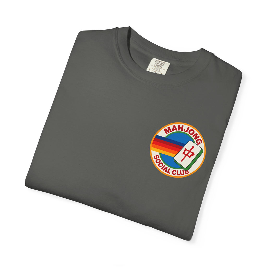Mahjong Social Club T-Shirt — Retro Rainbow Mahjong Tile Tee