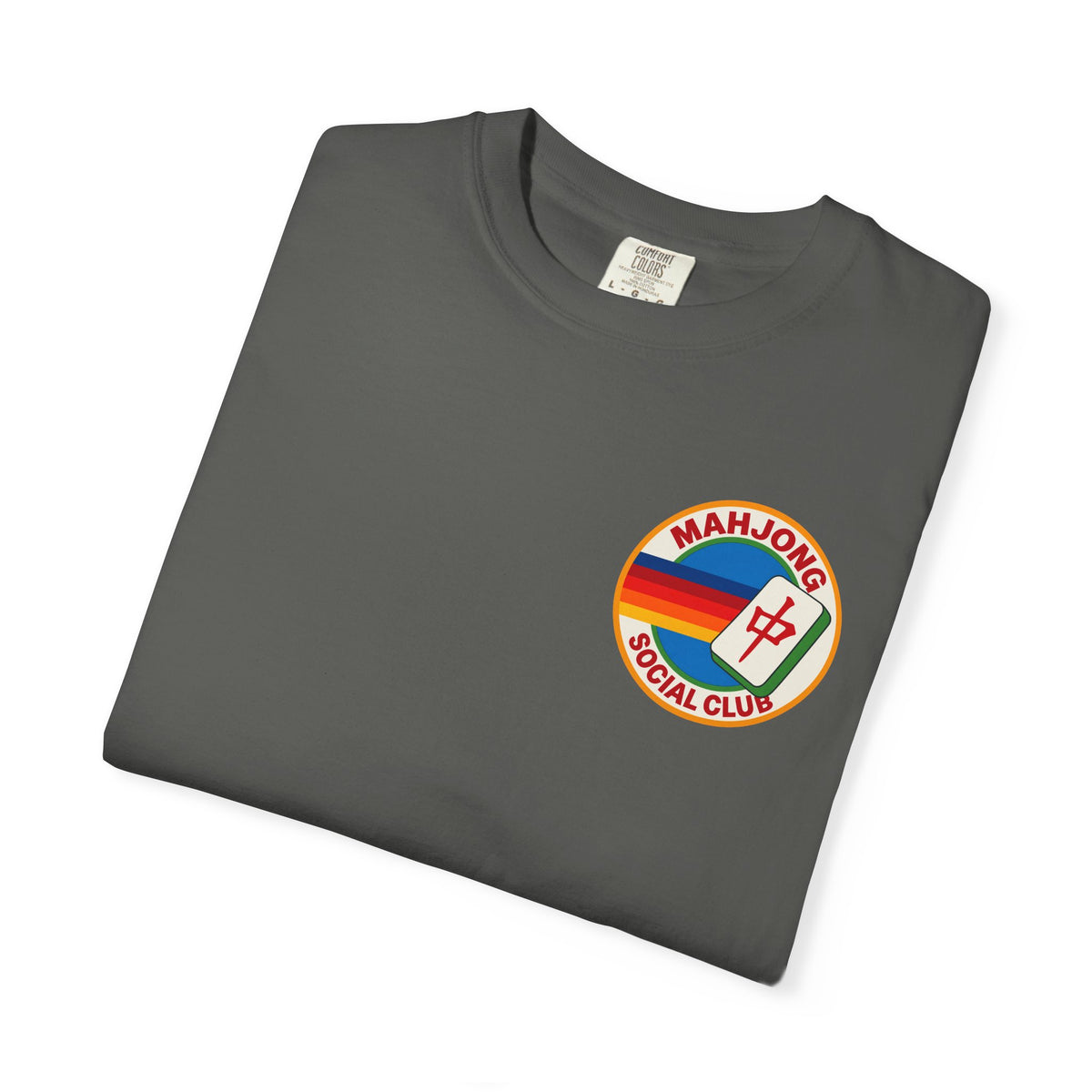 Mahjong Social Club T-Shirt — Retro Rainbow Mahjong Tile Tee