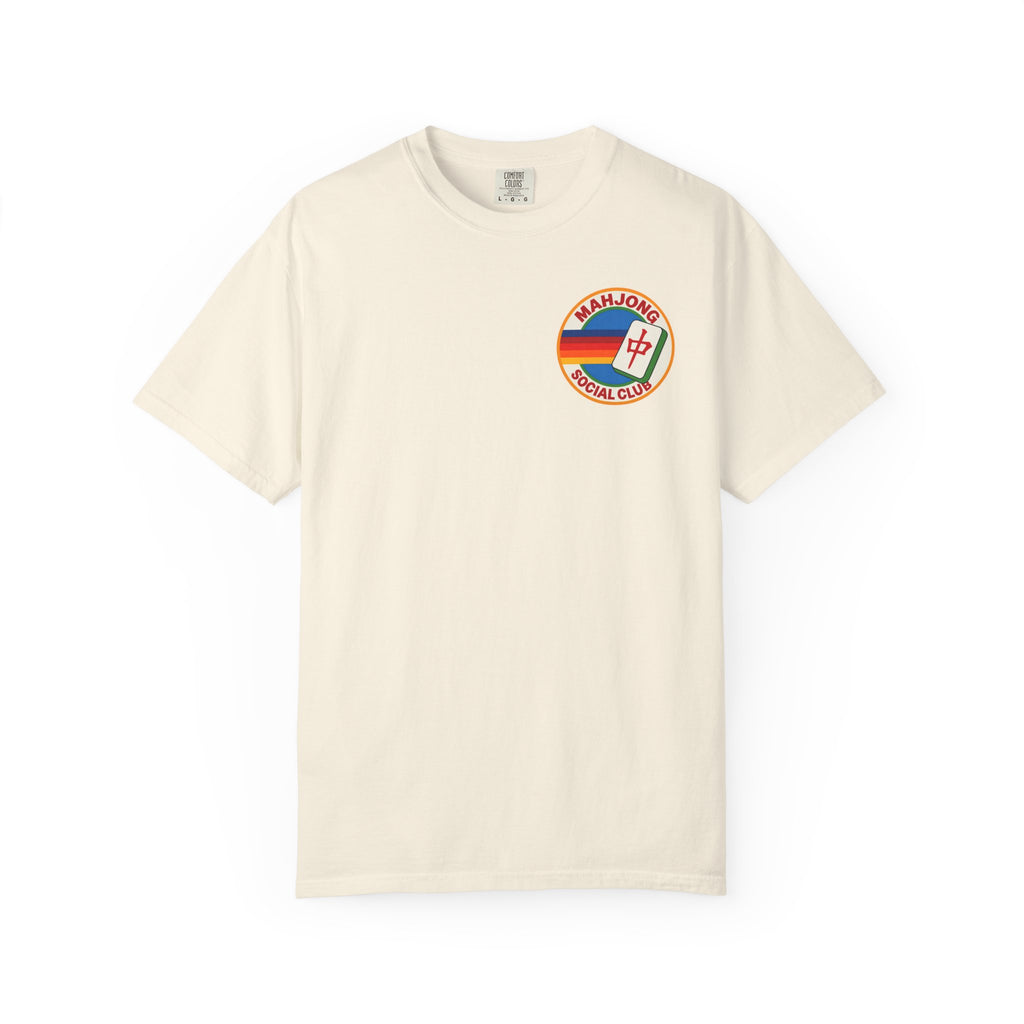 Mahjong Social Club T-Shirt — Retro Rainbow Mahjong Tile Tee
