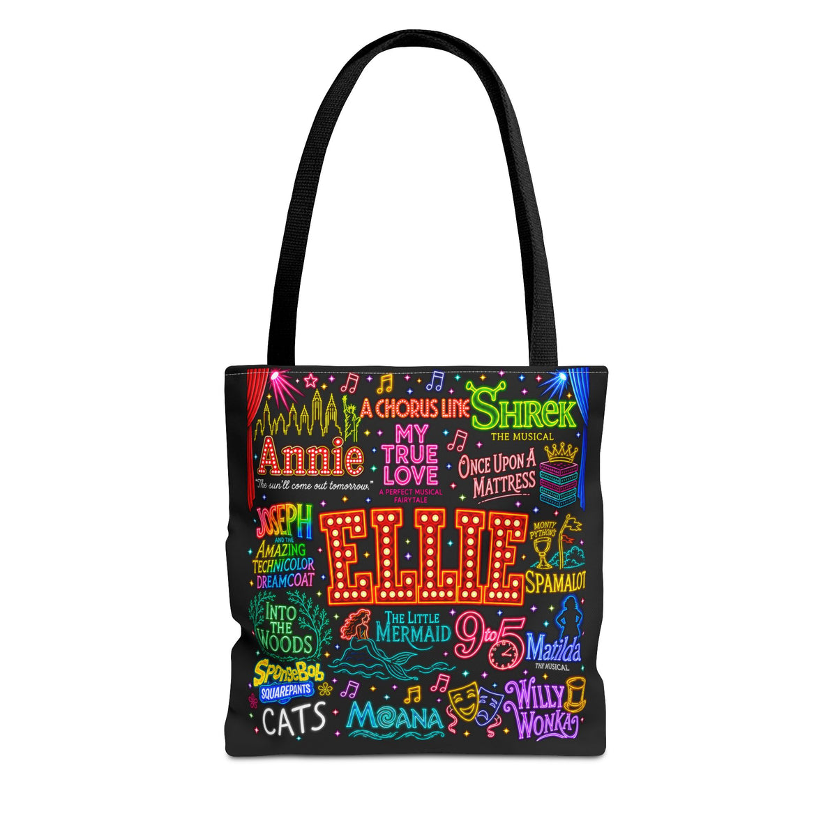 Personalized Musical Theatre Tote Bag — Custom Name Broadway Marquee Design