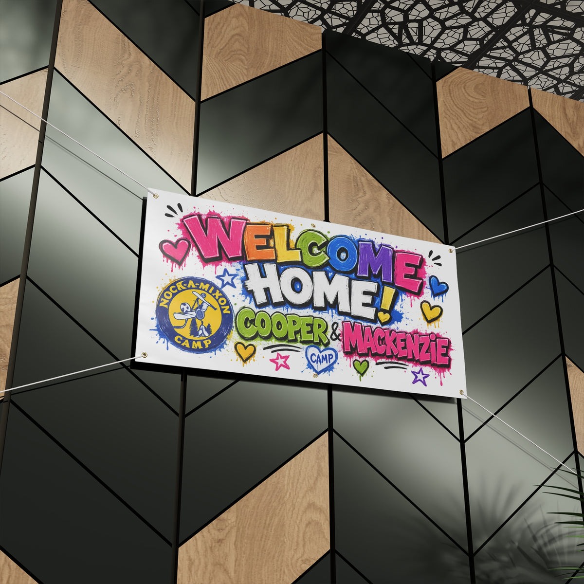 Welcome Home Banner — Personalized Colorful Camp Reunion Banner (Cooper & Mackenzie)