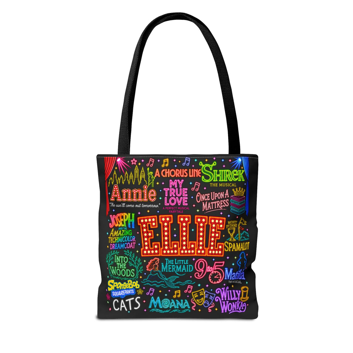 Personalized Musical Theatre Tote Bag — Custom Name Broadway Marquee Design