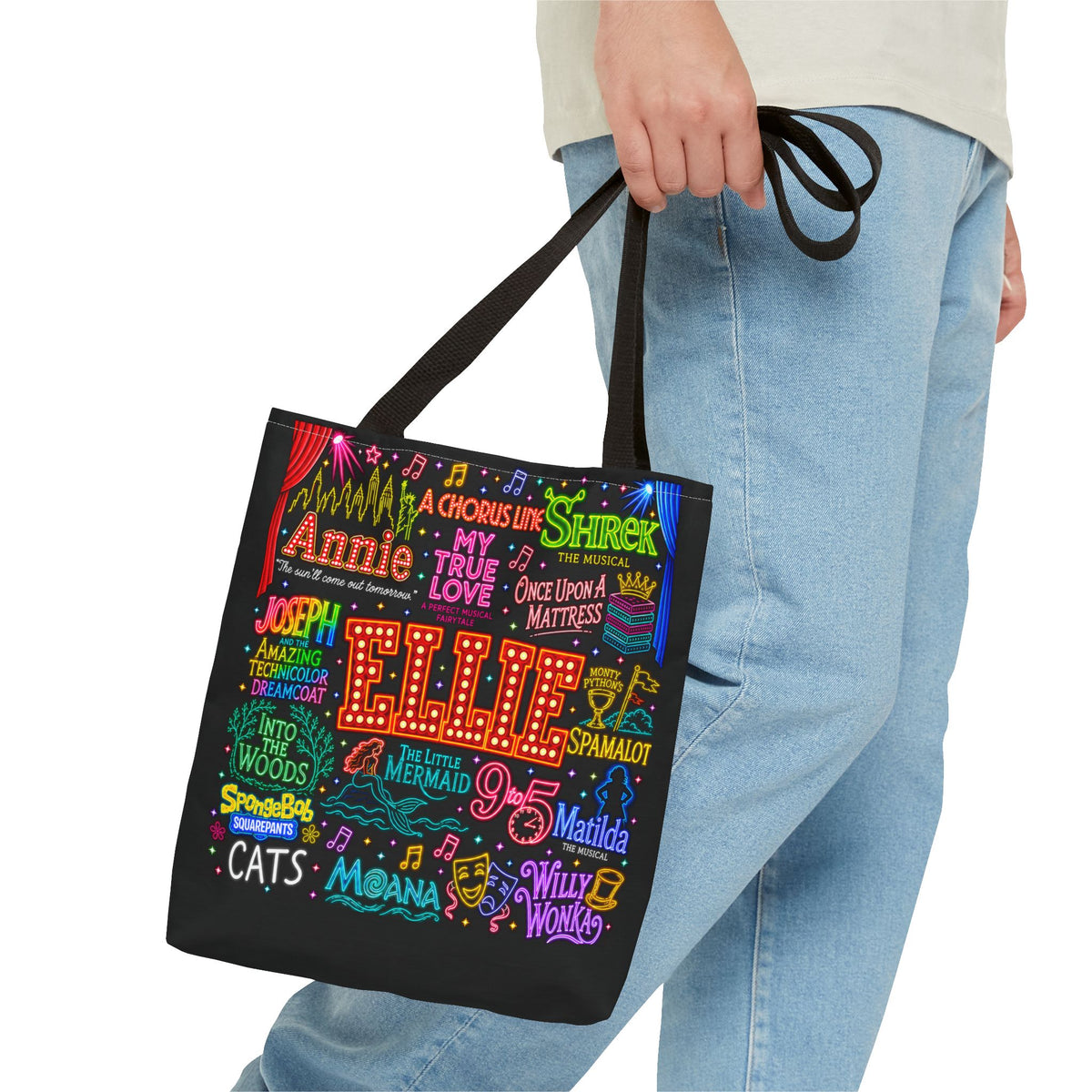 Personalized Musical Theatre Tote Bag — Custom Name Broadway Marquee Design