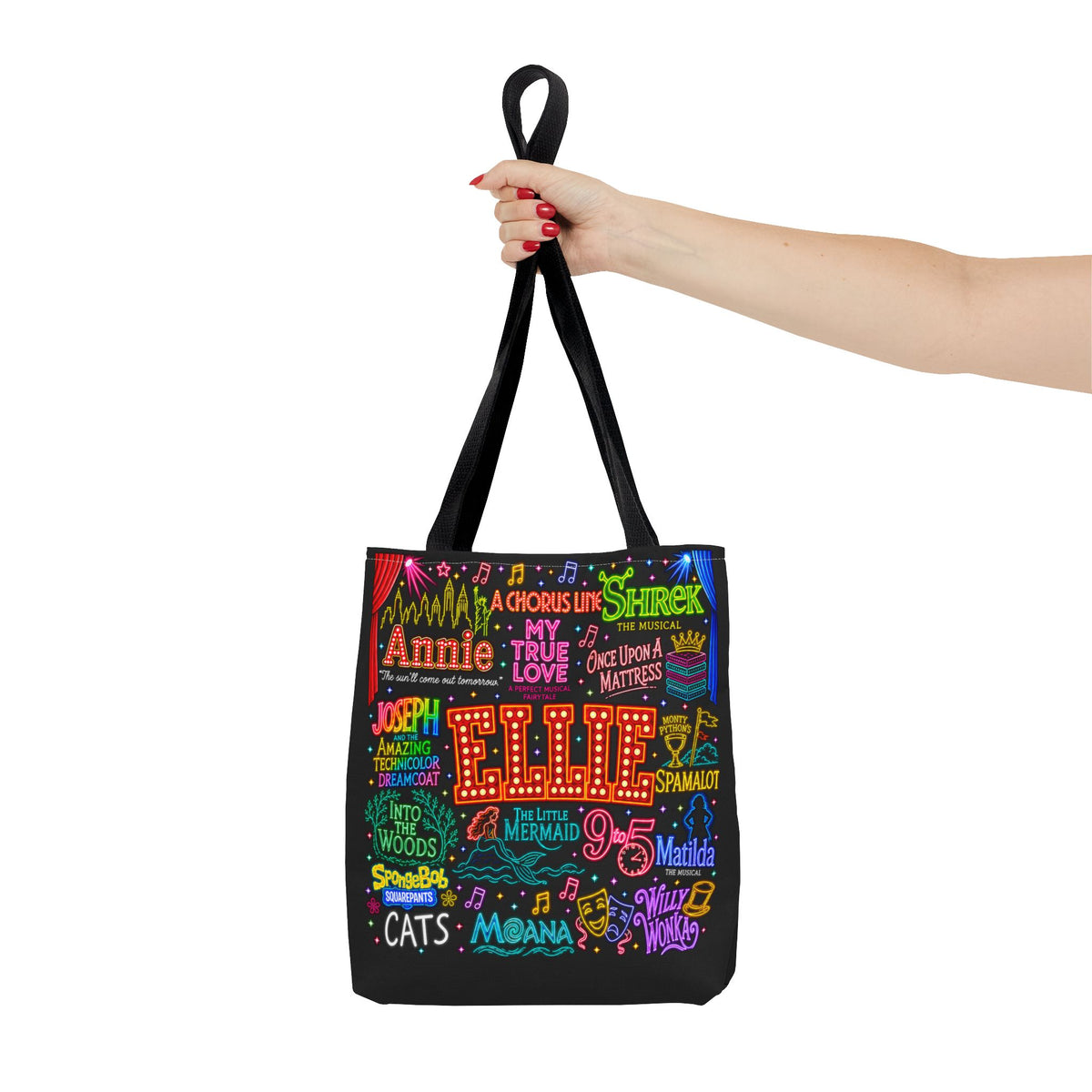 Personalized Musical Theatre Tote Bag — Custom Name Broadway Marquee Design