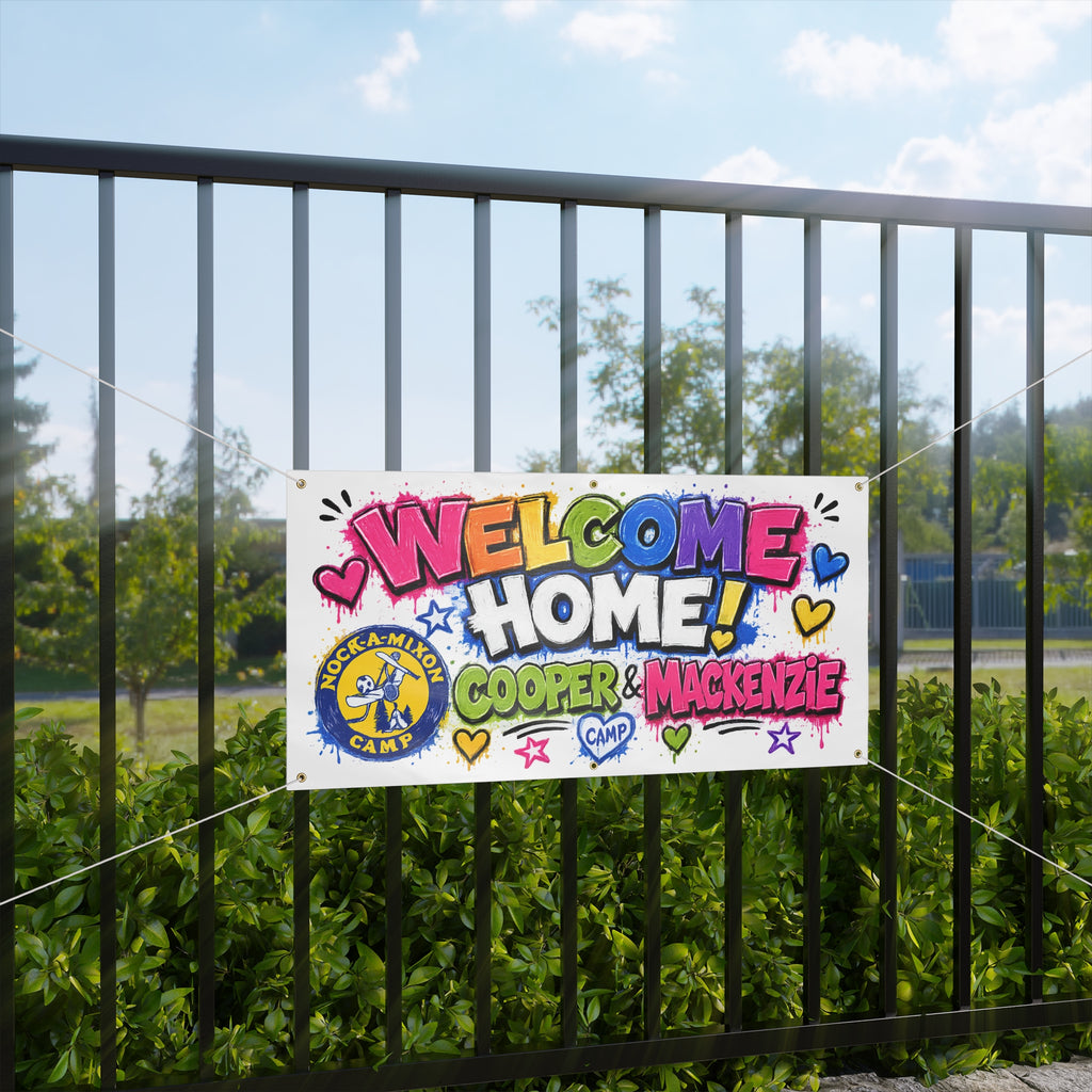 Welcome Home Banner — Personalized Colorful Camp Reunion Banner (Cooper & Mackenzie)