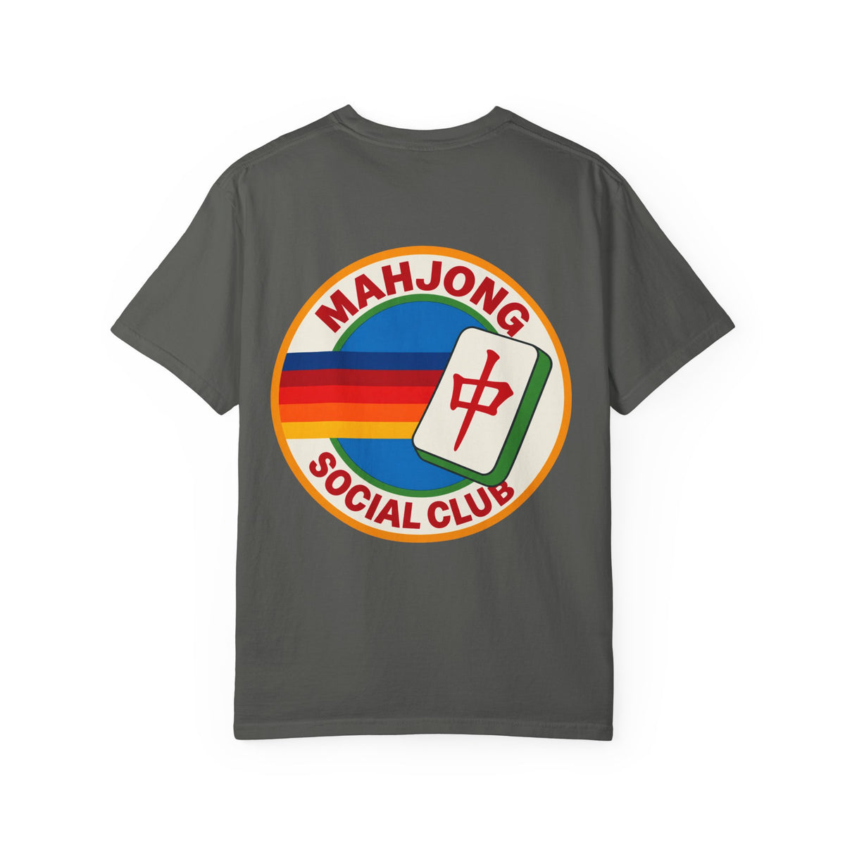 Mahjong Social Club T-Shirt — Retro Rainbow Mahjong Tile Tee