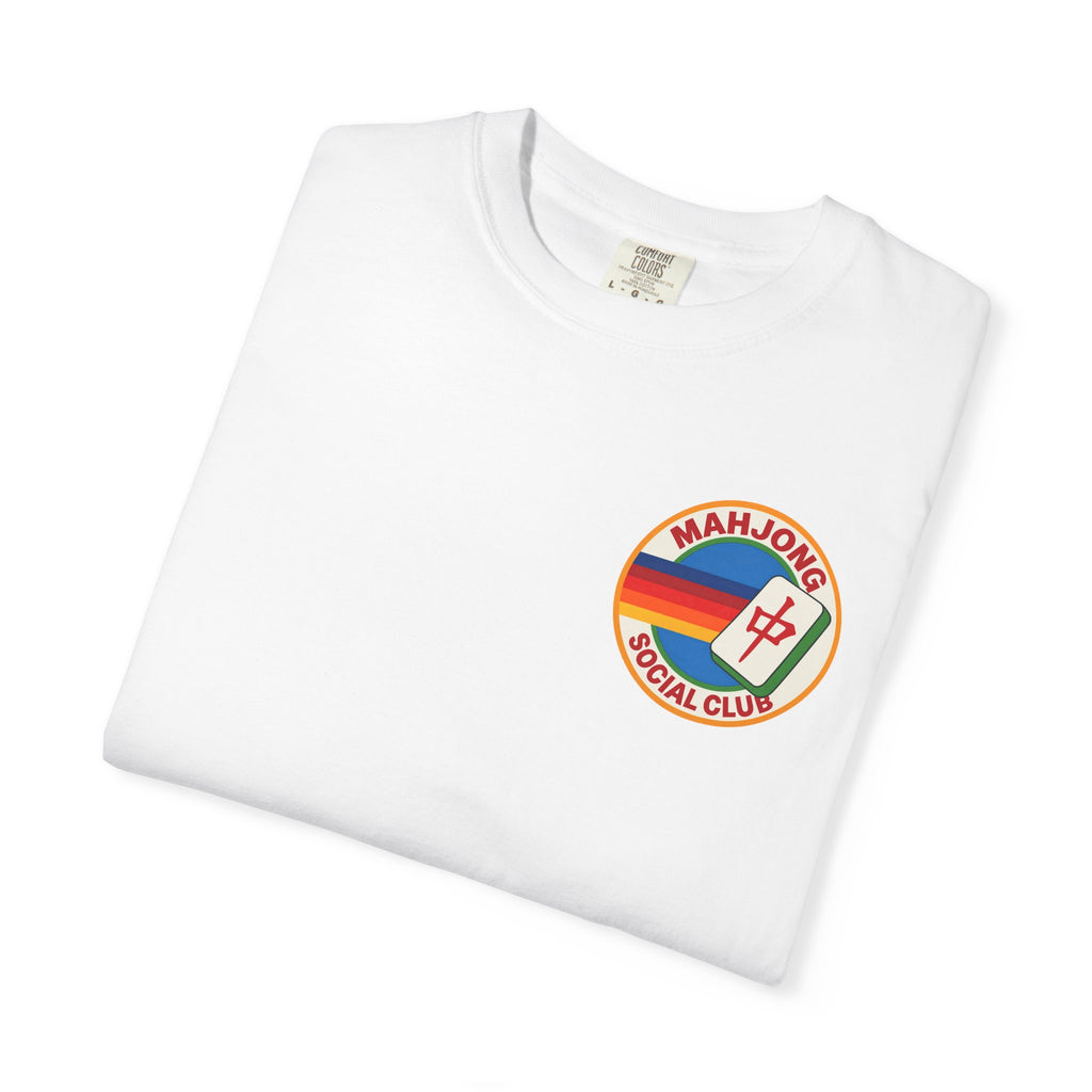 Mahjong Social Club T-Shirt — Retro Rainbow Mahjong Tile Tee