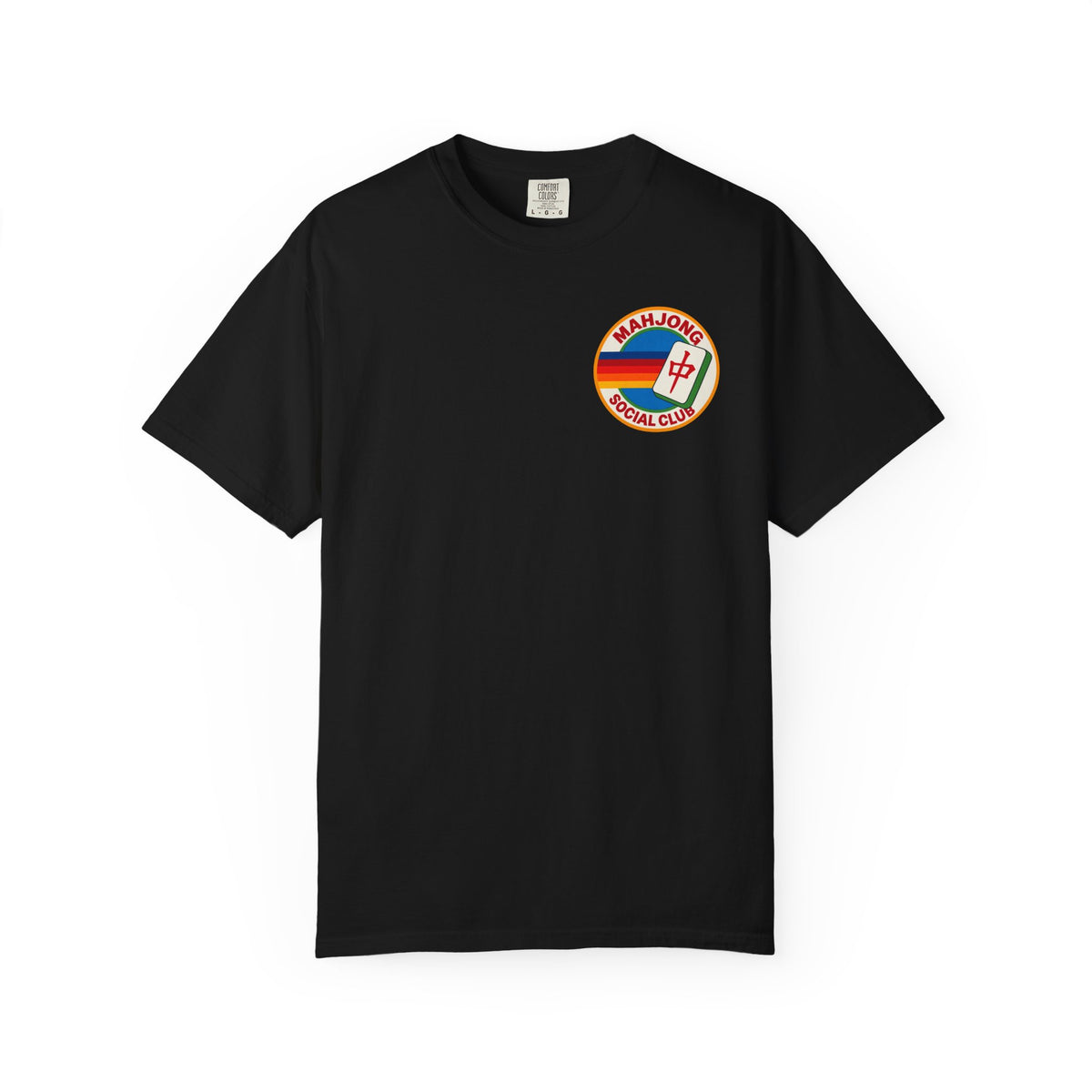 Mahjong Social Club T-Shirt — Retro Rainbow Mahjong Tile Tee