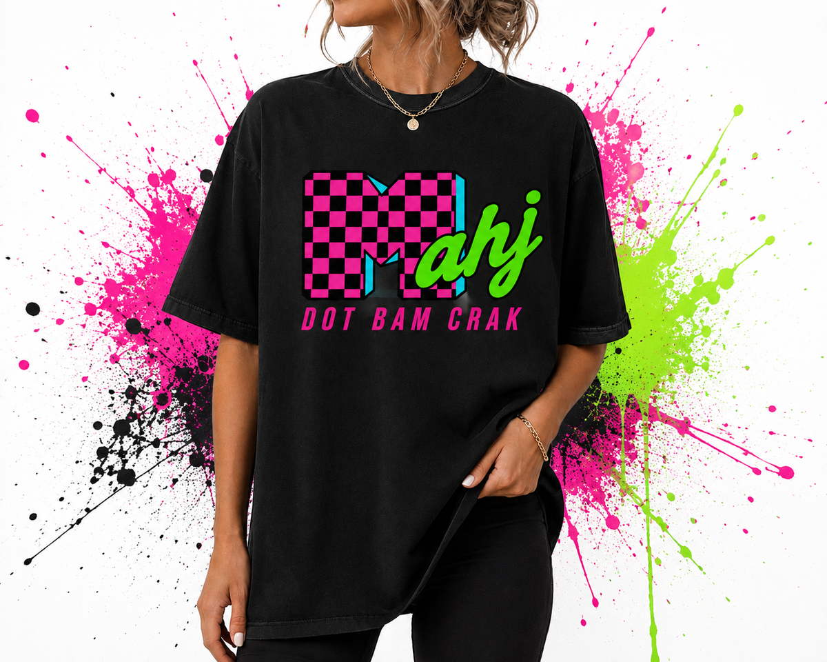 Mahj Checkerboard Crop Tee — Mahjong Graphic Boxy Tee