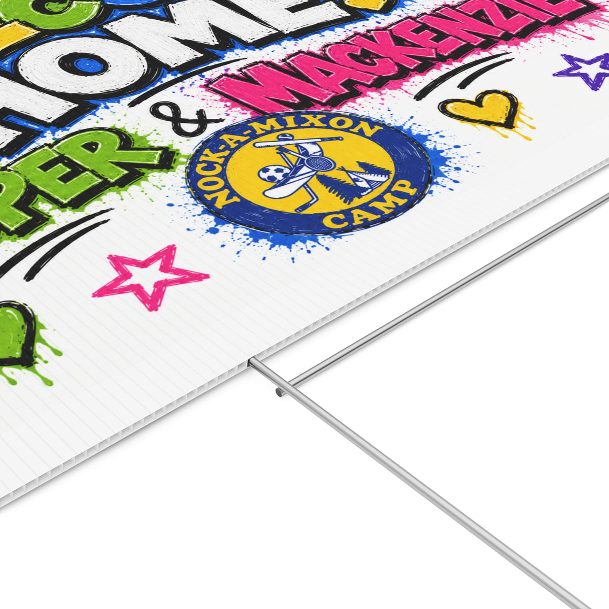 Welcome Home Yard Sign — Personalized 'Cooper & Mackenzie' Colorful Graffiti Design
