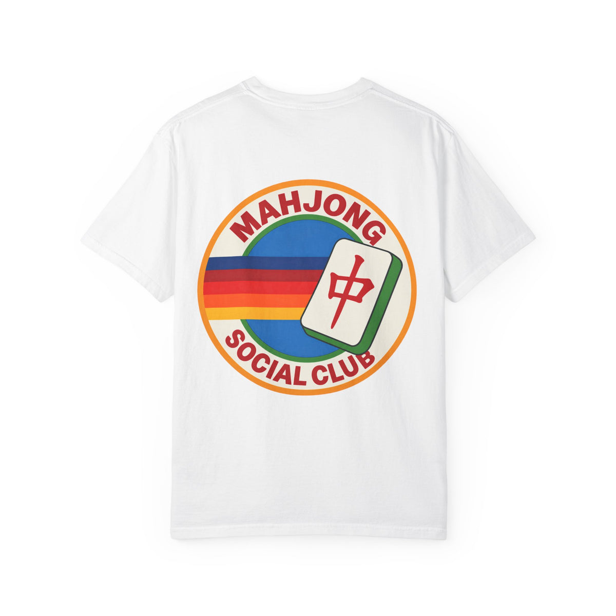 Mahjong Social Club T-Shirt — Retro Rainbow Mahjong Tile Tee
