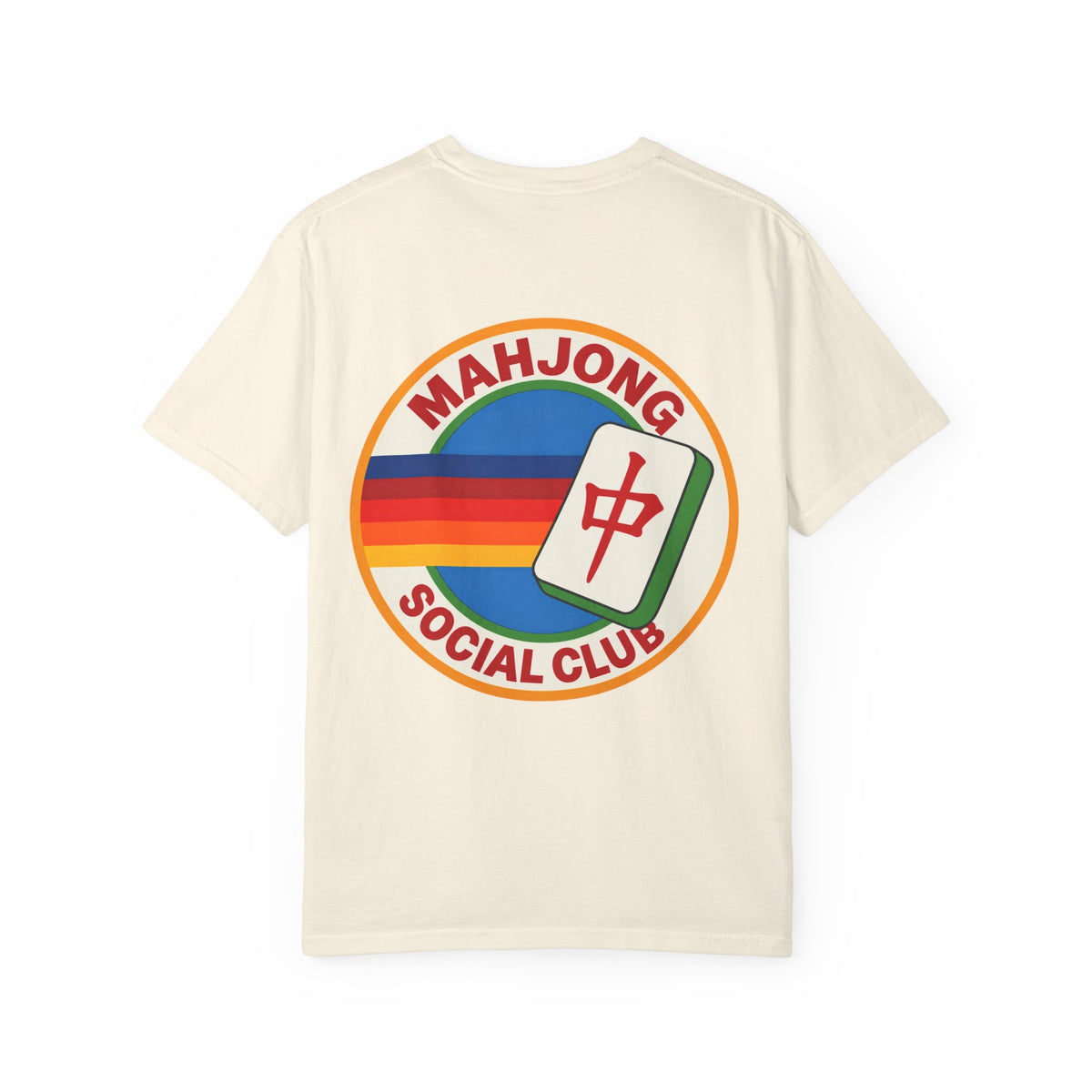 Mahjong Social Club T-Shirt — Retro Rainbow Mahjong Tile Tee